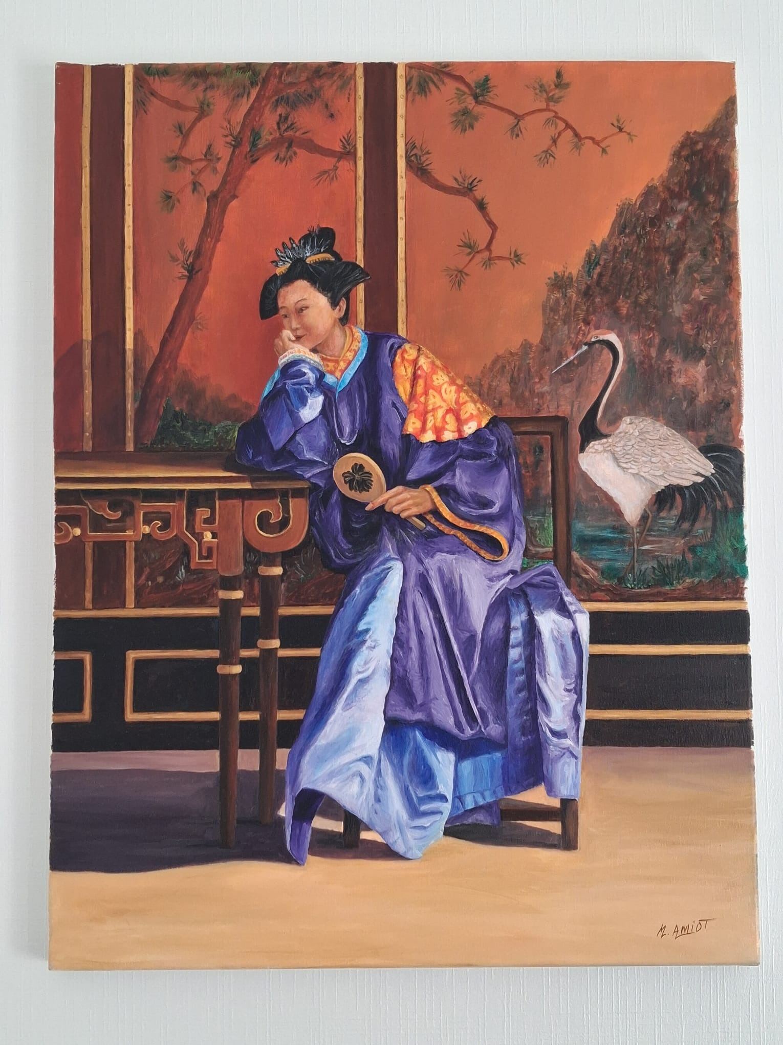 Rêverie au pavillon accrochée au mur, photographiée chez l'artiste.